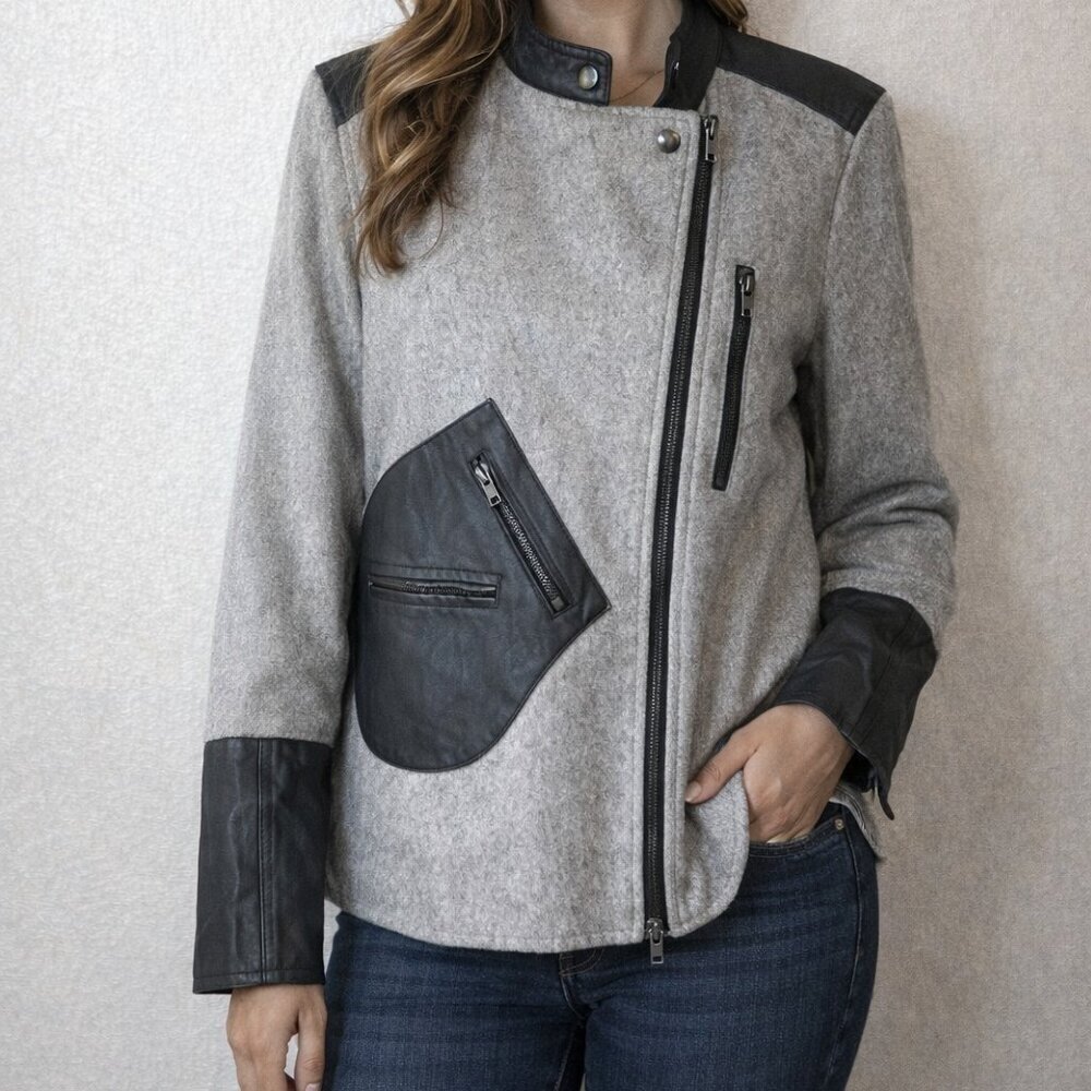 Weekday, size small, Gray and Black Biker Jacket, wool blend, Nikita mix